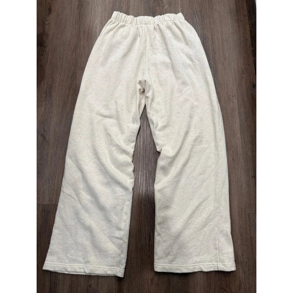 Aerie Cream Wide Leg Sweatpants Heathered Cotton Blend Fleece Lounge Pants M - Picture 2 of 7